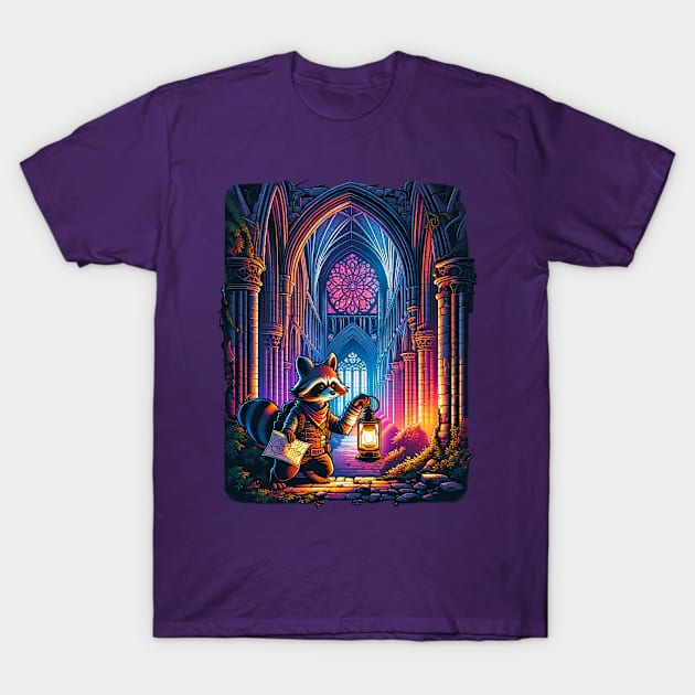 Adventurous Raccoon and the Ancient Cathedral T-Shirt by Penguin-san